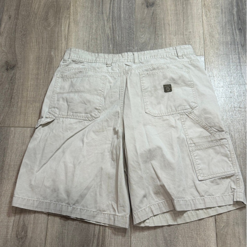 Y2K Faded Glory Mens Carpenter Beige Shorts Size 36 Distressed Look